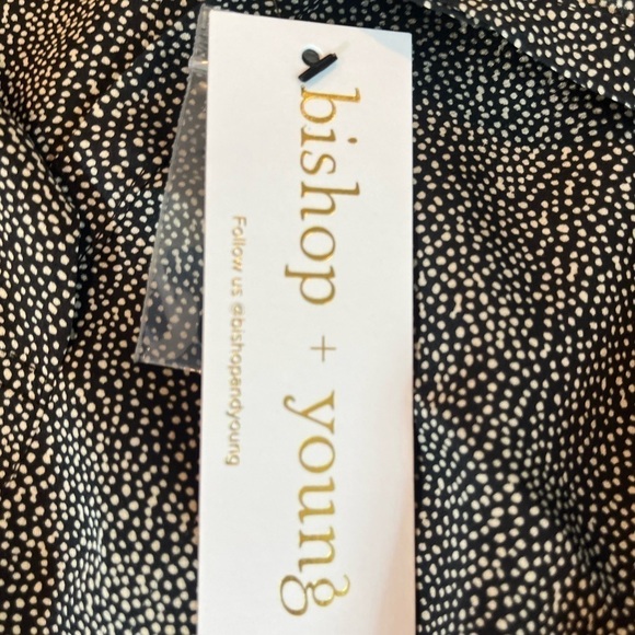 NWT BISHOP + YOUNG Women's Satin Black Polka Dots Long Sleeve Blouse Sz L - Picture 2 of 14